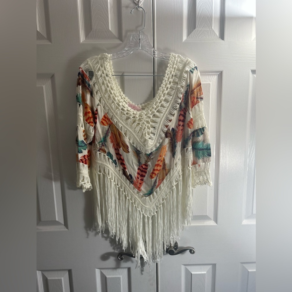 Women Summer Top Blouse With Fringe - Size M